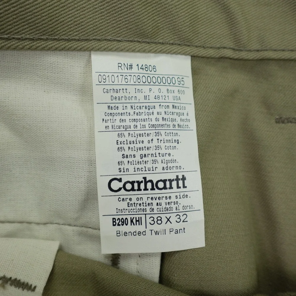 Carhartt Pants Mens 38x32 Khaki Relaxed Fit Twill Blended Work